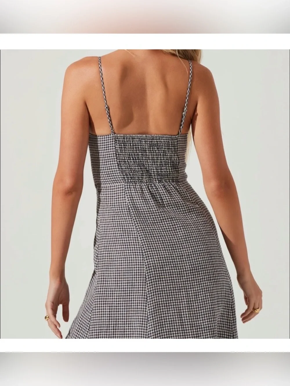 Astr the Label Figueroa Gingham Spaghetti-Strap Midi Dress Size S Linen - Picture 3 of 7